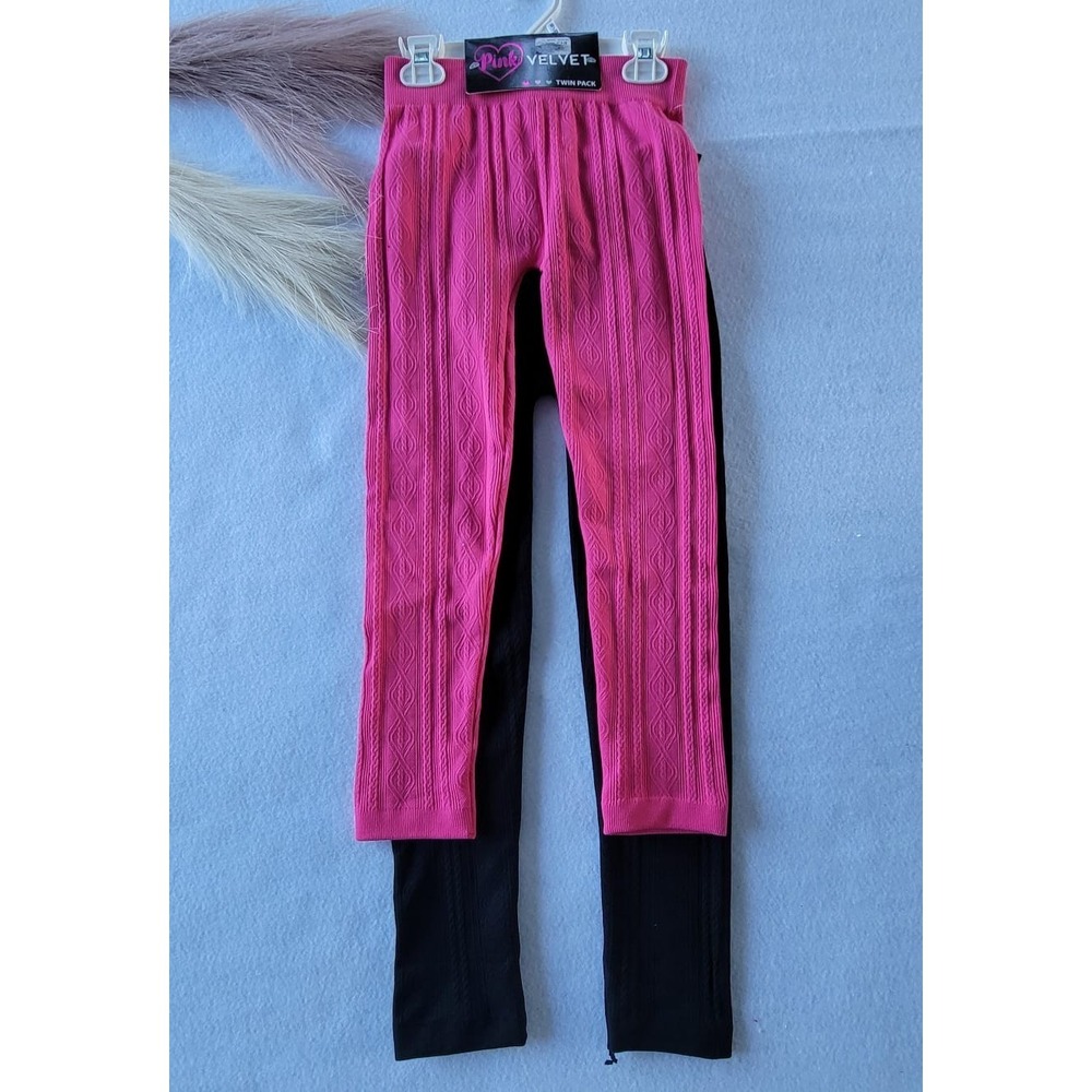 Girls Pink Velvet Pink Rose/Black Pants Twin Pack Size M (10/12) pairs NEW! NWT